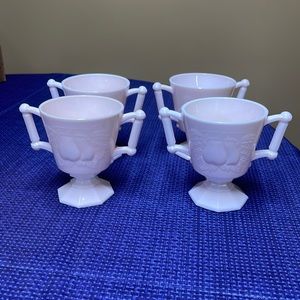 Jeannette Pink Milk Glass Baltimore Pear two handled Sugar bowl or custard cups